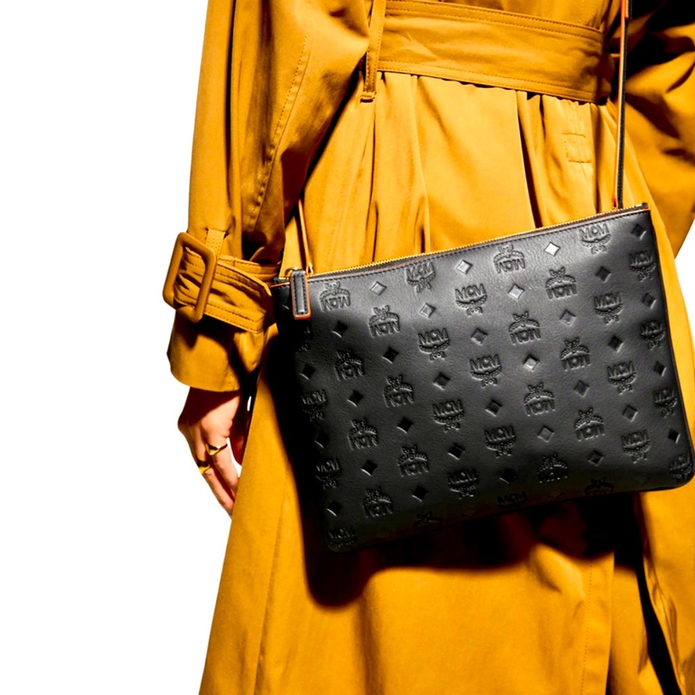 MCM Klara Medium Monogrammed Leather Clutch Bag